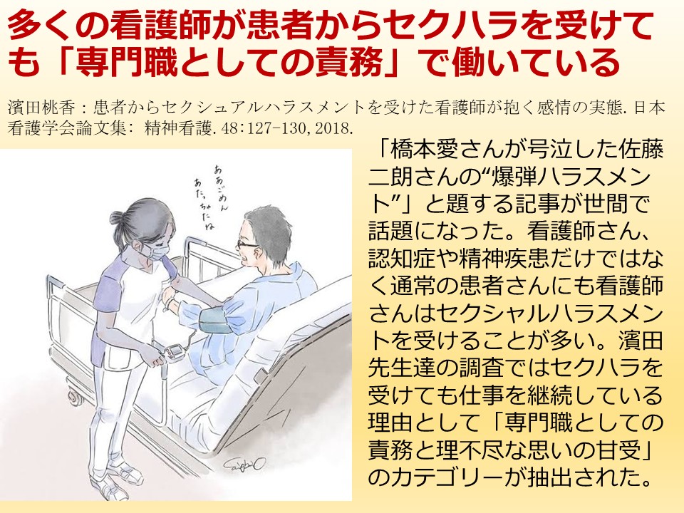 多くの看護師が患者からセクハラを受けても「専門職としての責務」で働いている。